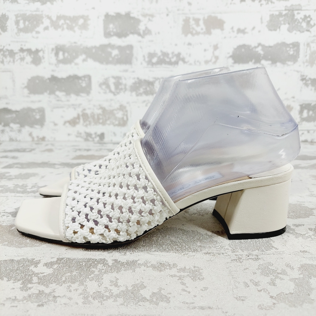 Jimmy Choo White Woven Block Heel Sandals